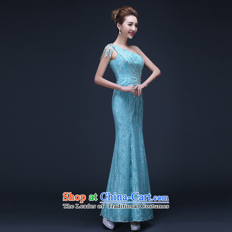 Toasting champagne bride services 2015 new long large graphics thin shoulder annual Sau San evening dresses moderator summer sky blue tailor-made be no refund, embroidered bride shopping on the Internet has been pressed.