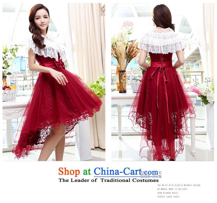 2015 new summer stylish sexy bare shoulders emulation frock coat under the trend of sweet waist bow tie temperament dress dark red L picture, prices, brand platters! The elections are supplied in the national character of distribution, so action, buy now enjoy more preferential! As soon as possible.