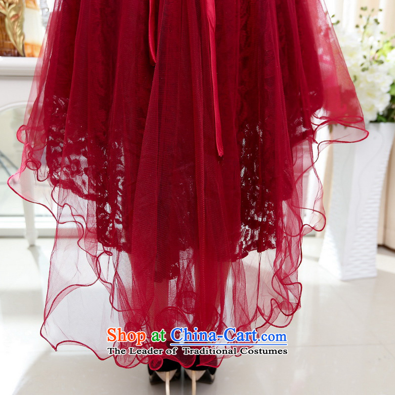 2015 new summer stylish sexy bare shoulders emulation frock coat under the trend of sweet waist bow tie temperament dress dark red , L, M baroque shopping on the Internet has been pressed.