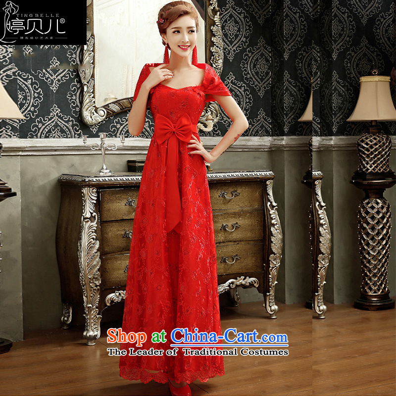 Beverly Ting pregnant women serving drink spring 2015 marriages long red short of small banquet evening dresses summer gown female red long?S