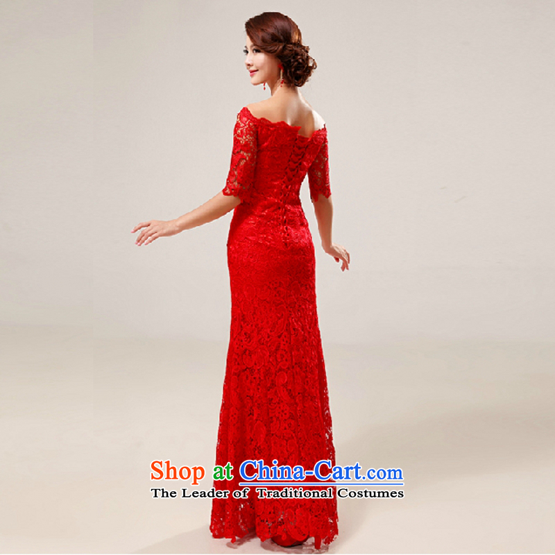 Yong-yeon and 2015 New lace a qipao field in shoulder bows cuff straps improved red bride wedding dress red long XL, Yong-yeon and shopping on the Internet has been pressed.