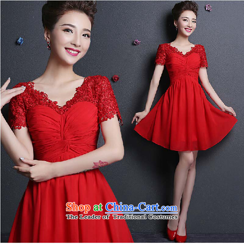 2015 new lace wedding dresses, small short skirt evening dress performances bride red bridesmaid dresses serving drink red XXXXL