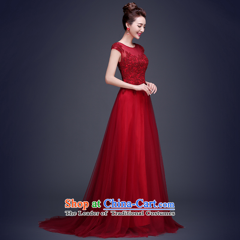Beverly Ting long dark red dress 2015 new bride bows to lace summer shoulders tail wedding dress video thin dark red XL, Beverly (tingbeier ting) , , , shopping on the Internet