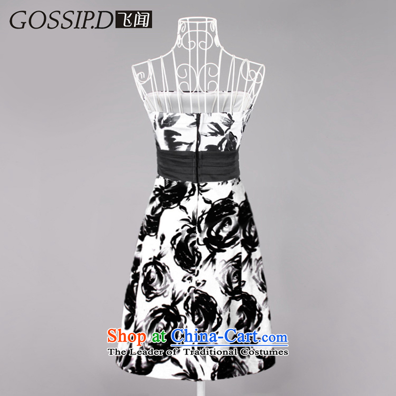 Evening dresses GOSSIP.D small dresses evening dresses in spring and autumn 2015 replacing ink printed retro Black Rose Foutune of wiping the chest skirt 1018 Black/White L,GOSSIP.D,,, shopping on the Internet