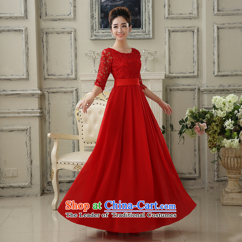 No new 2015 bride embroidered wedding dress bows service of a field shoulder lace Sau San long-sleeved bridesmaid services red stylish long) do not return, embroidered bride shopping on the Internet has been pressed.