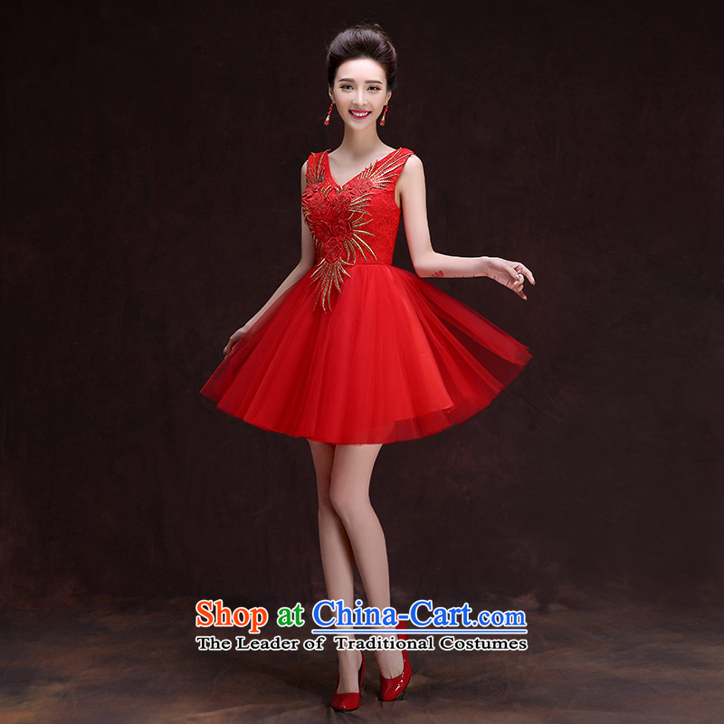Qing Hua yarn new dress the Word 2015 autumn and winter shoulder V-Neck retro embroidery bridal dresses marriage bows to the feelings of China Red M yarn , , , shopping on the Internet