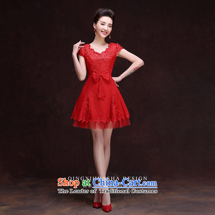 Qing Hua yarn new dresses 2015 Summer sexy V-Neck shoulder Korean word bride bows services RED M picture, prices, brand platters! The elections are supplied in the national character of distribution, so action, buy now enjoy more preferential! As soon as possible.