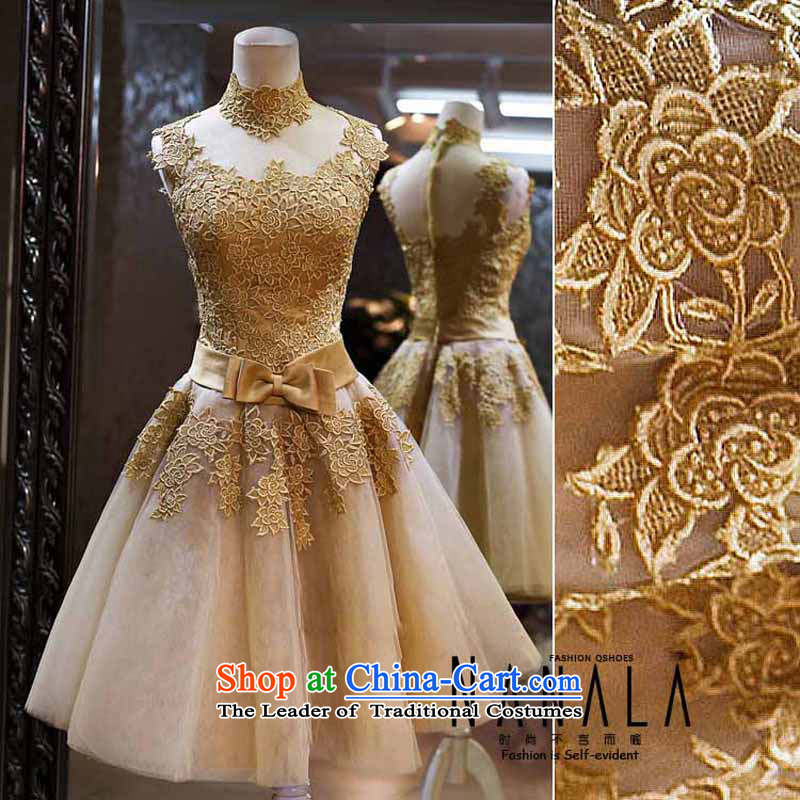 2015 new summer short word, stylish shoulder Korean version of large code marriages bows to red dress banquet Brown M pure love bamboo yarn , , , shopping on the Internet