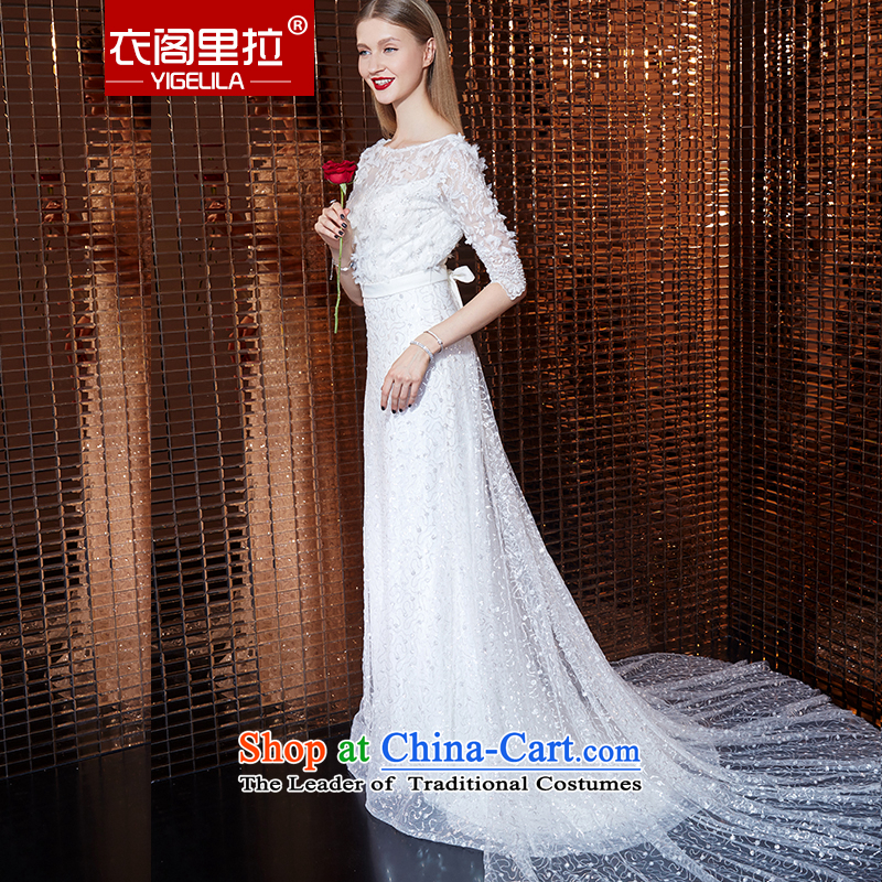 Yi Ge lire aristocratic temperament heavy industry in embroidery cuff round-neck collar snowflake woven stereo flowers dresses banquet dress skirt evening dress 61054 M Yi cabinet white liras (YIGELILA) , , , shopping on the Internet