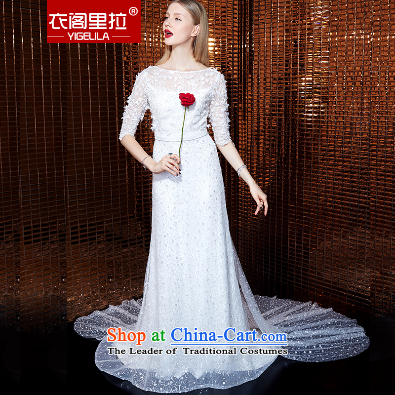 Yi Ge lire aristocratic temperament heavy industry in embroidery cuff round-neck collar snowflake woven stereo flowers dresses banquet dress skirt evening dress 61054 M Yi cabinet white liras (YIGELILA) , , , shopping on the Internet