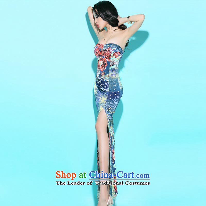 2015 Summer New Western Wind Flower small lapel retro high on the forklift truck wrapped chest long skirt skirt 3312 color pictures of the Bekaa in Dili, M (JIBEIKADI) , , , shopping on the Internet
