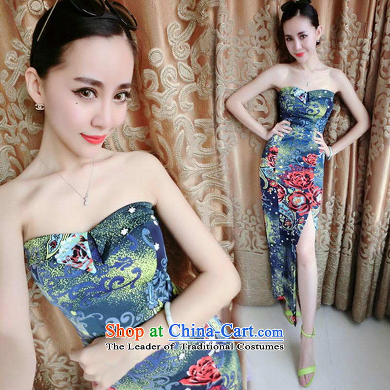 2015 Summer New Western Wind Flower small lapel retro high on the forklift truck wrapped chest long skirt skirt 3312 color pictures of the Bekaa in Dili, M (JIBEIKADI) , , , shopping on the Internet