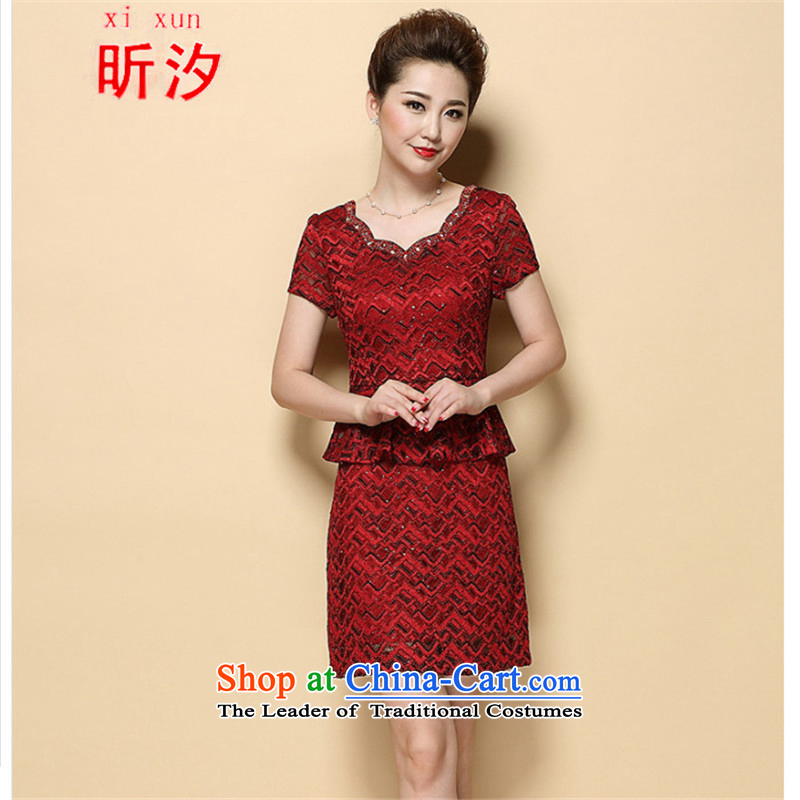 Xin Xi Zhi? _2015 new summer mother Sau San short-sleeved dresses temperament leave two kits wedding-dress _6385?XXXXL red