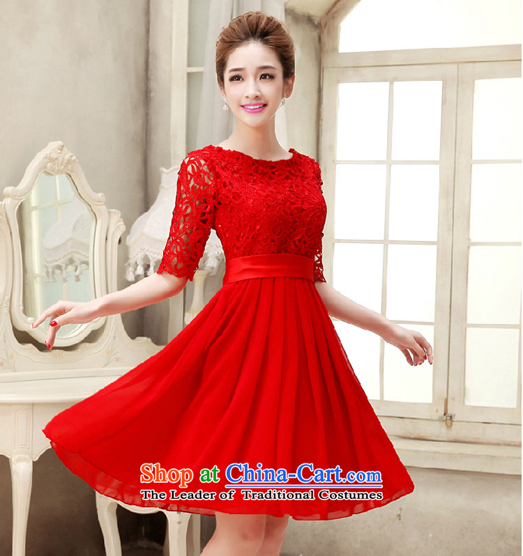 The new red married women serving the word bows shoulder lace stylish Sweet dress 