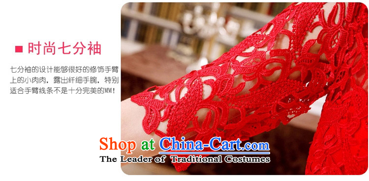 The new red married women serving the word bows shoulder lace stylish Sweet dress 