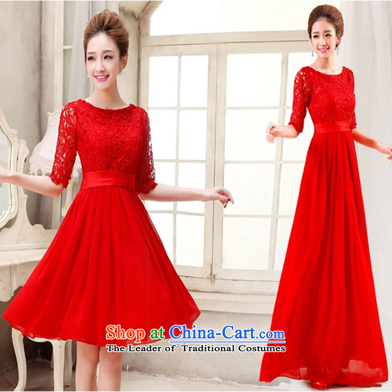 The new red married women serving the word bows shoulder lace stylish Sweet dress     in the Cuff dress red long XXXL, Su-lan , , , Love shopping on the Internet
