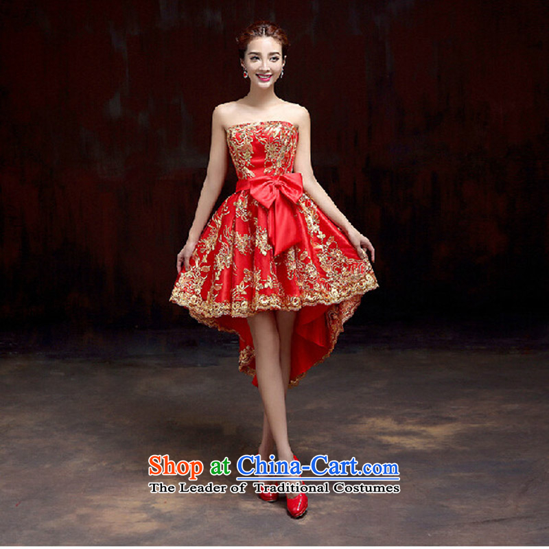 The new bride red dress before marriage dress after short legs frockcoat Sau San lace dress into wine redXXXL dress