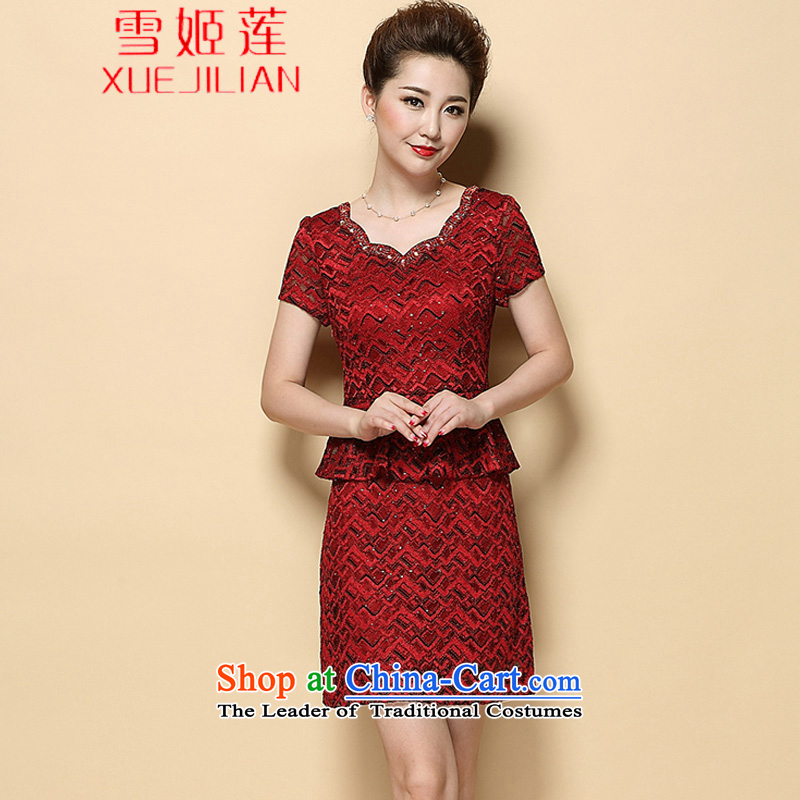 Michelle Gellar Lin's 2015 new summer mother Sau San short-sleeved dresses temperament leave two kits wedding-dress _6385 red?L