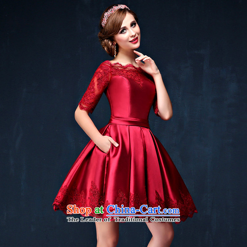 A bride dress bows field shoulder small short, Retro in dress cuff marriages bows to large long-sleeved red wine video thin evening dresses moderator services deep red XL( waist 2.3), Mrs Alexa Lam Roundup , , , shopping on the Internet
