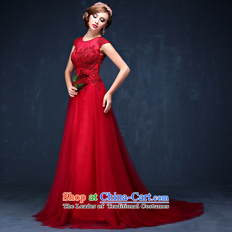 The bride services 2015 Summer bows new Korean shoulders wine red video thin banquet long marriage evening dress dark red XL( waist 2.3), Mrs Alexa Lam Roundup , , , shopping on the Internet