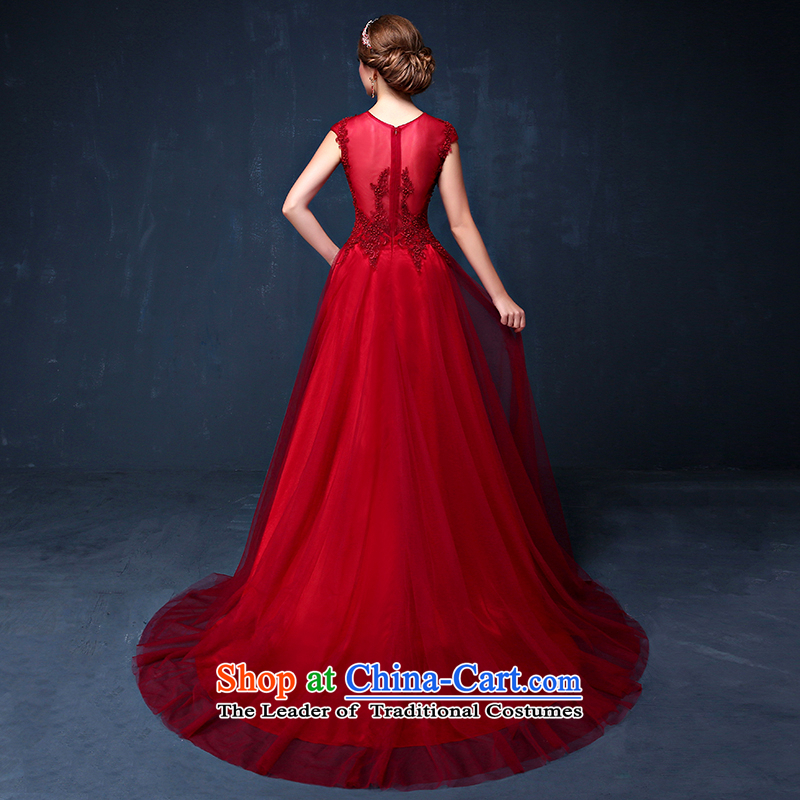 The bride services 2015 Summer bows new Korean shoulders wine red video thin banquet long marriage evening dress dark red XL( waist 2.3), Mrs Alexa Lam Roundup , , , shopping on the Internet