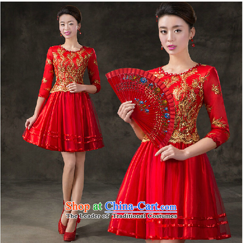 Pure Love bamboo yarn evening dresses 2015 new summer short, banquet dresses dress girl brides bows to marry a stylish field shoulder without red cotton tailored please contact Customer Service