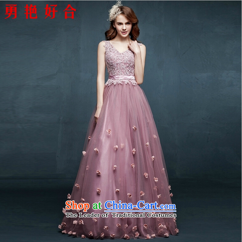 Yong-yeon and bride wedding dresses 2015 bows services usual zongzi color lace long V-Neck Strap evening dresses dresses red color made no refunds or exchanges of size Yong-yeon and shopping on the Internet has been pressed.