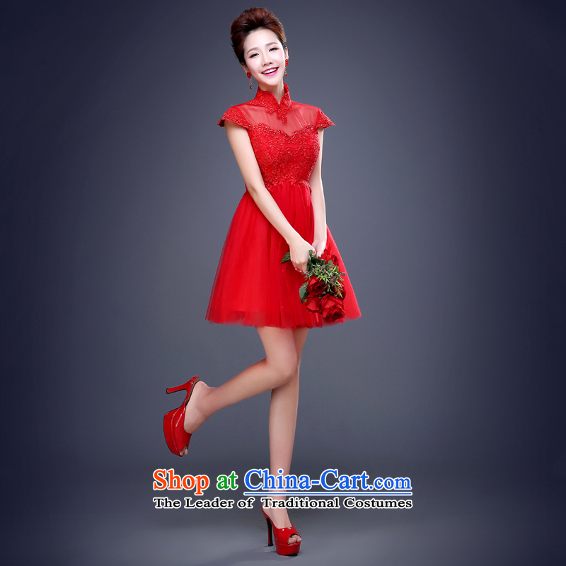Jie Mija 2015 new wedding dresses Red Dress Short of qipao larger marriages bows Services Mr Ronald short-sleeved short of Suzhou shipment red S