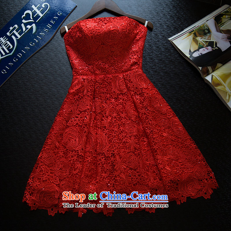 Love of the life of the new 2015 Korean Red and summer chest lace Foutune of graphics and knee Short Thin Bridal Services dinner drink small red dress made special message size that the concept of life has been pressed shopping on the Internet
