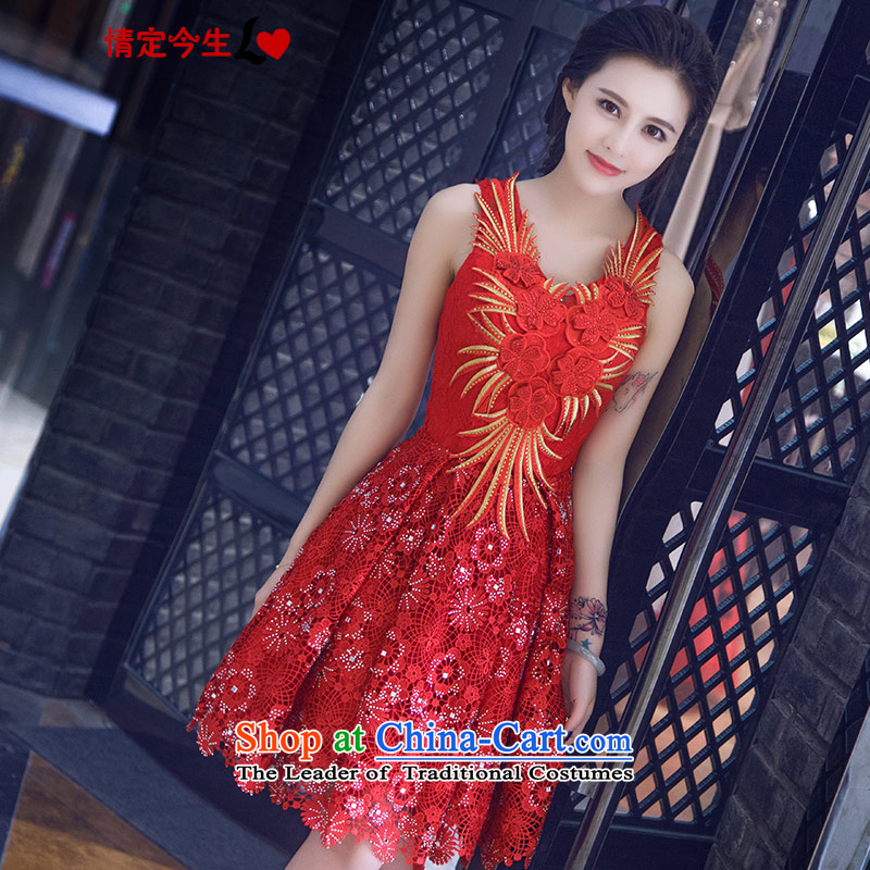 Love of the life of the new 2015 Summer retro embroidery Foutune of video thin straps lace a small shoulder dress brides field bows to the skirt red?XS