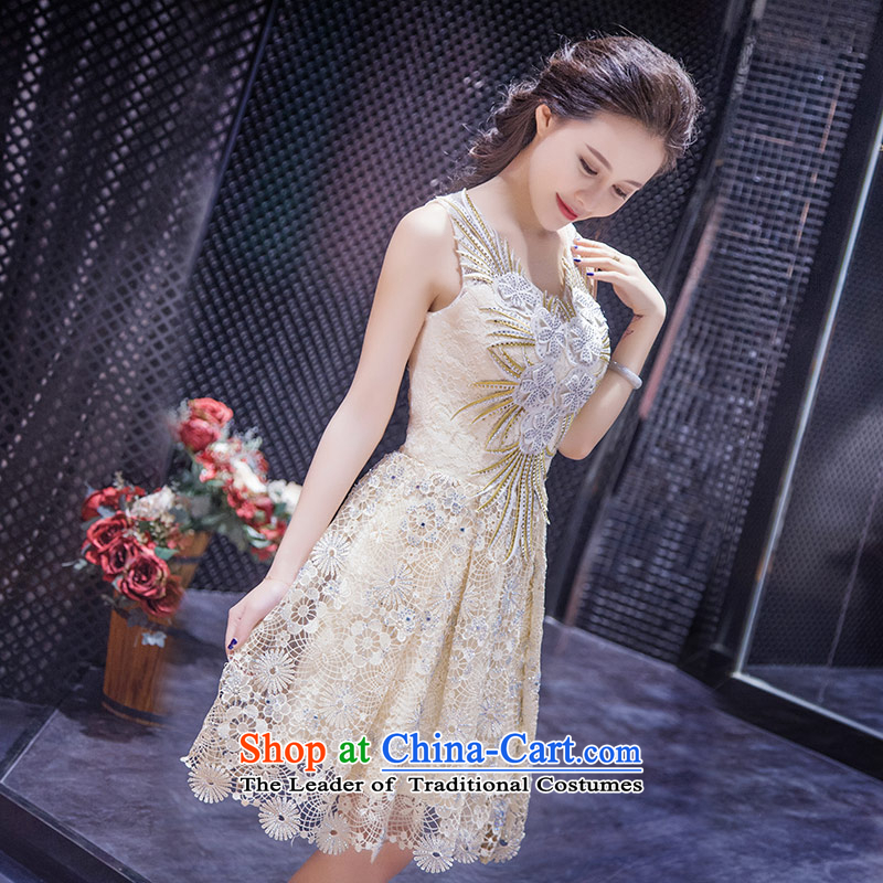 Love of the life of the new 2015 Summer retro Foutune of champagne color graphics thin straps lace small dress marriage bridesmaid to skirt champagne color XS, love of the overcharged shopping on the Internet has been pressed.