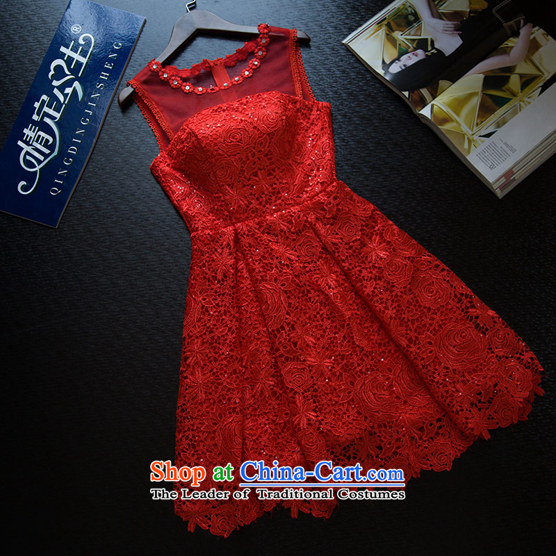 Love of the life of the new Word 2015 Summer Korean shoulder foutune zipper, Red Dress lace diamond round-neck collar small red dress , L, love of the overcharged shopping on the Internet has been pressed.