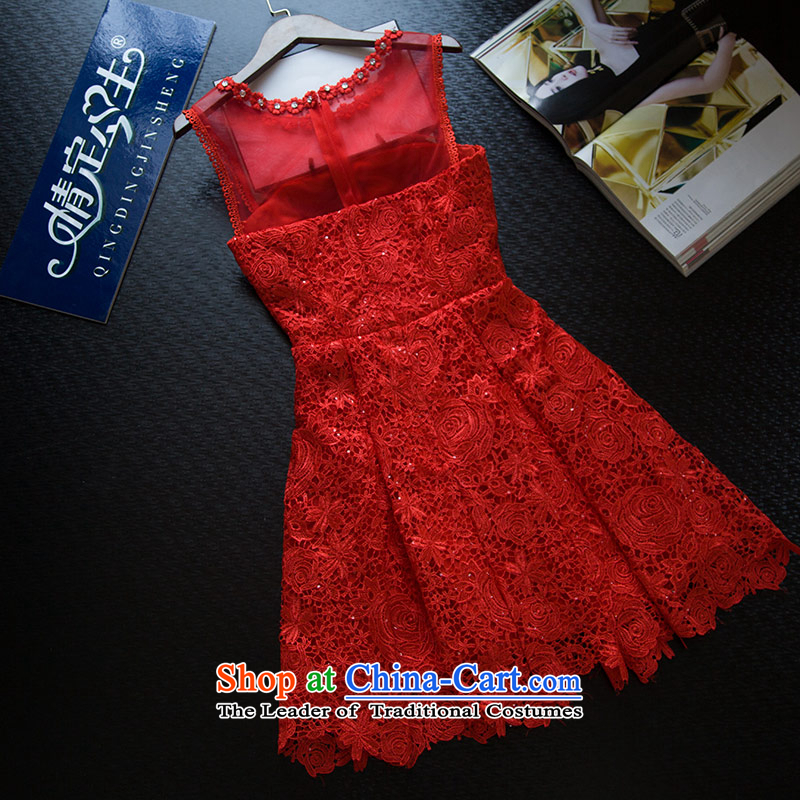 Love of the life of the new Word 2015 Summer Korean shoulder foutune zipper, Red Dress lace diamond round-neck collar small red dress , L, love of the overcharged shopping on the Internet has been pressed.