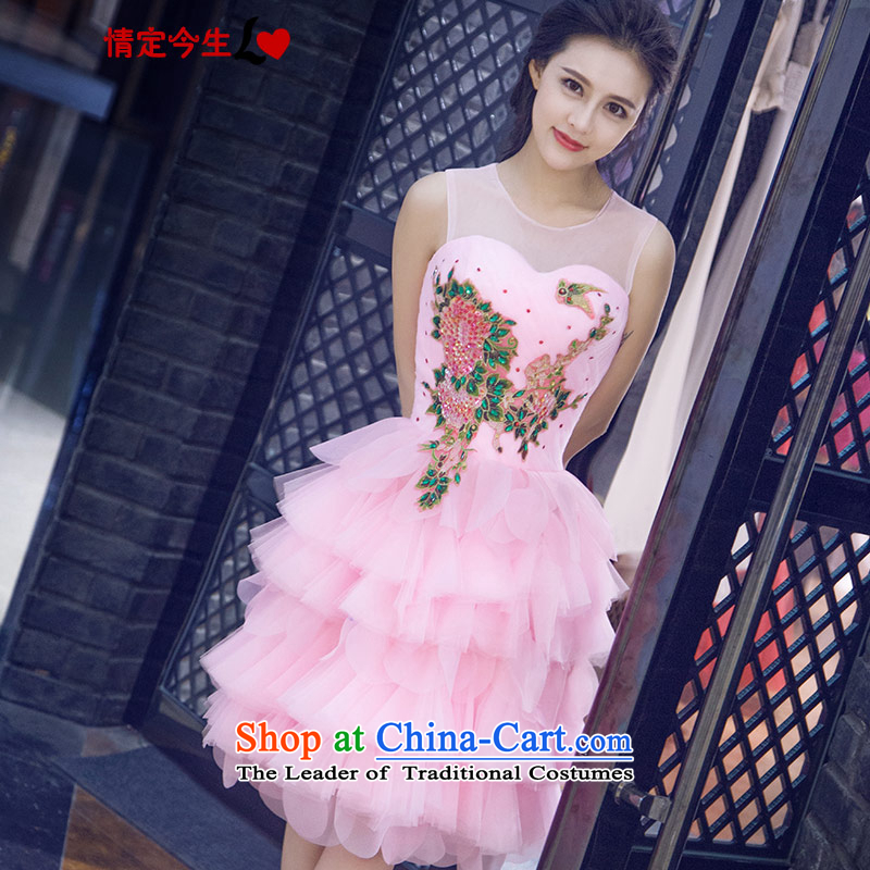 Love of the life of the new 2015 Summer retro embroidery bon bon skirt small dress sweet pink marriage bridesmaid services Pink L