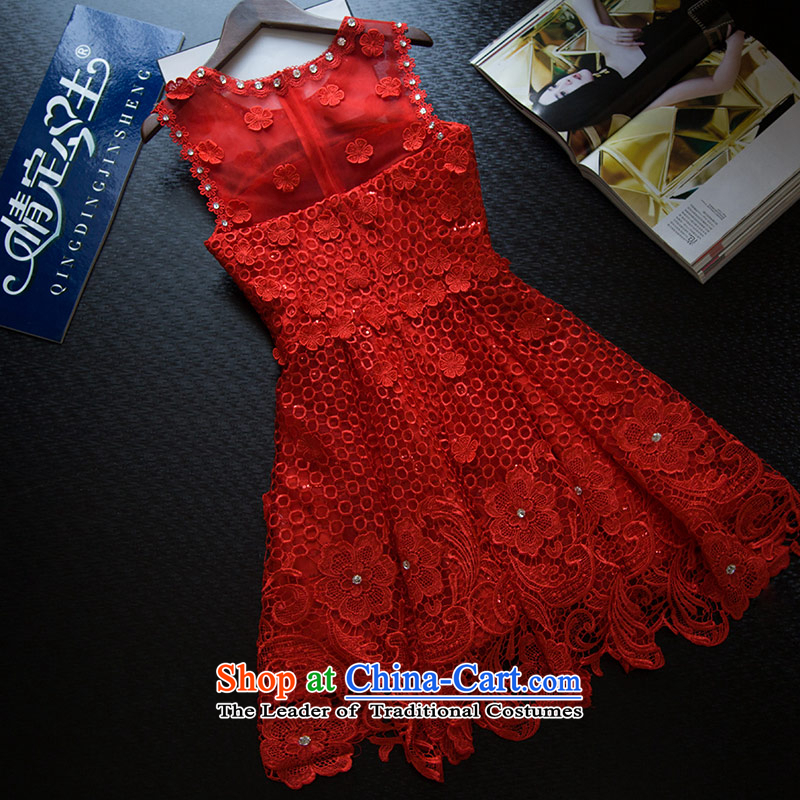 Love of the life of the new Word 2015 Summer Korean upscale shoulder red lace diamond round-neck collar sweet bride dress red XS, love of the overcharged shopping on the Internet has been pressed.