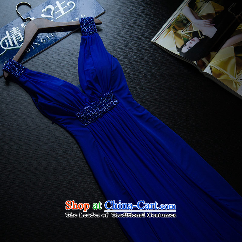 Love of the life of the new 2015 sexy deep V-Neck Crowsfoot Sau San video upscale banqueting dress thin blue long skirt blue S love of the overcharged shopping on the Internet has been pressed.