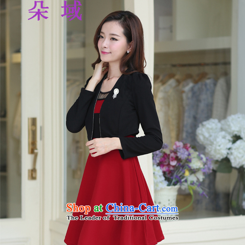 Load the autumn 2015 domain and the new two-piece dresses sweet long-sleeved gown shawl kit small addition Chest Flower Belt 9036 red T-shirt black frocks XXL, flower domain , , , shopping on the Internet