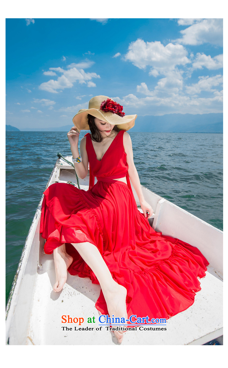2015 Autumn is women's clothes new large TERRACE V-Neck waist large resort long skirt the mandatory fairies skirt dress long skirt D0602 RED L picture, prices, brand platters! The elections are supplied in the national character of distribution, so action, buy now enjoy more preferential! As soon as possible.