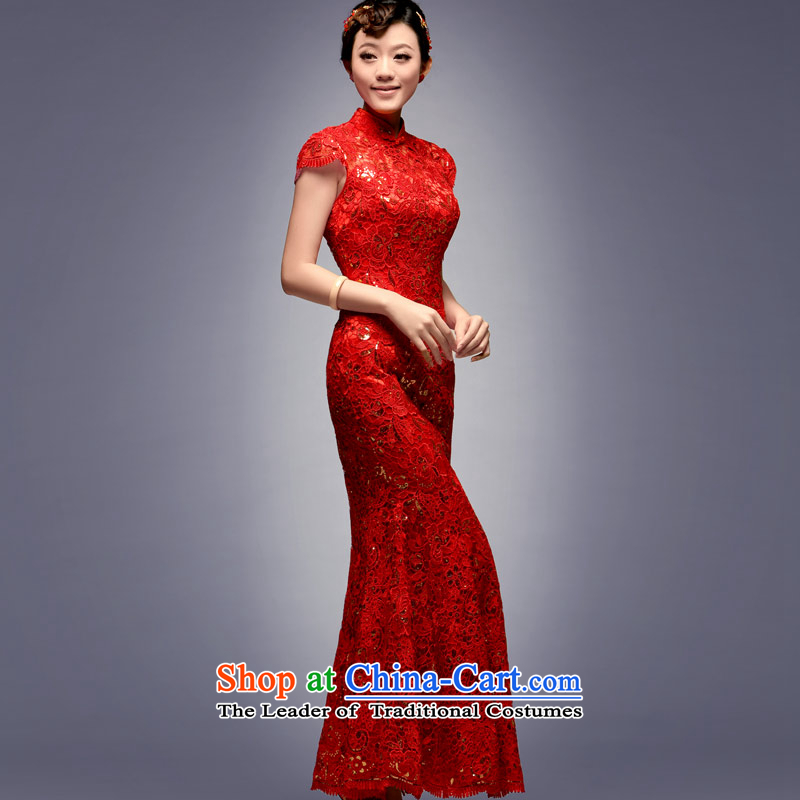 Eason Chan New Summer 2015 point bride qipao retro improved lace wedding dresses red drag to drink service crowsfoot red XXL payment for about a week shipment