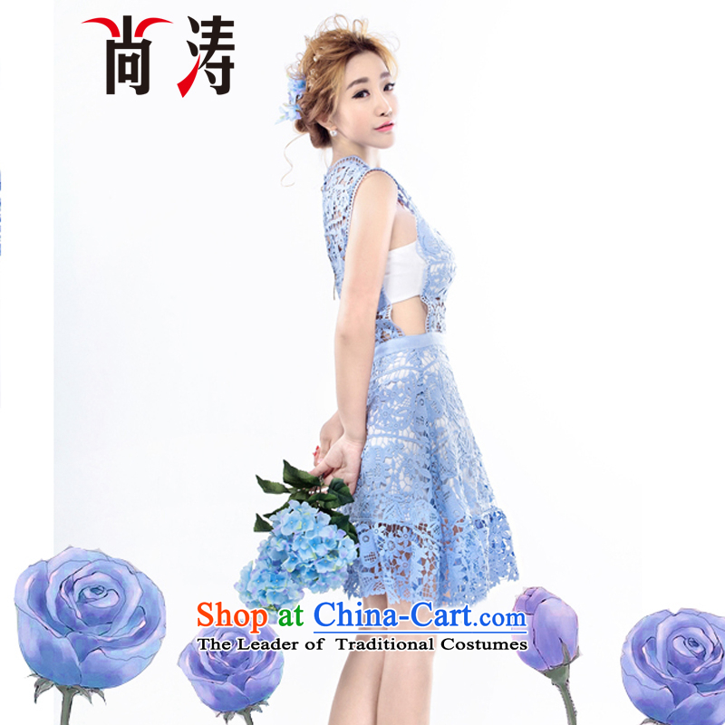 2015 Autumn is women's clothes new aristocratic van engraving lace dresses dress dresses D0603 Sky Blue , L, yet Tao (SHANGTAO) , , , shopping on the Internet