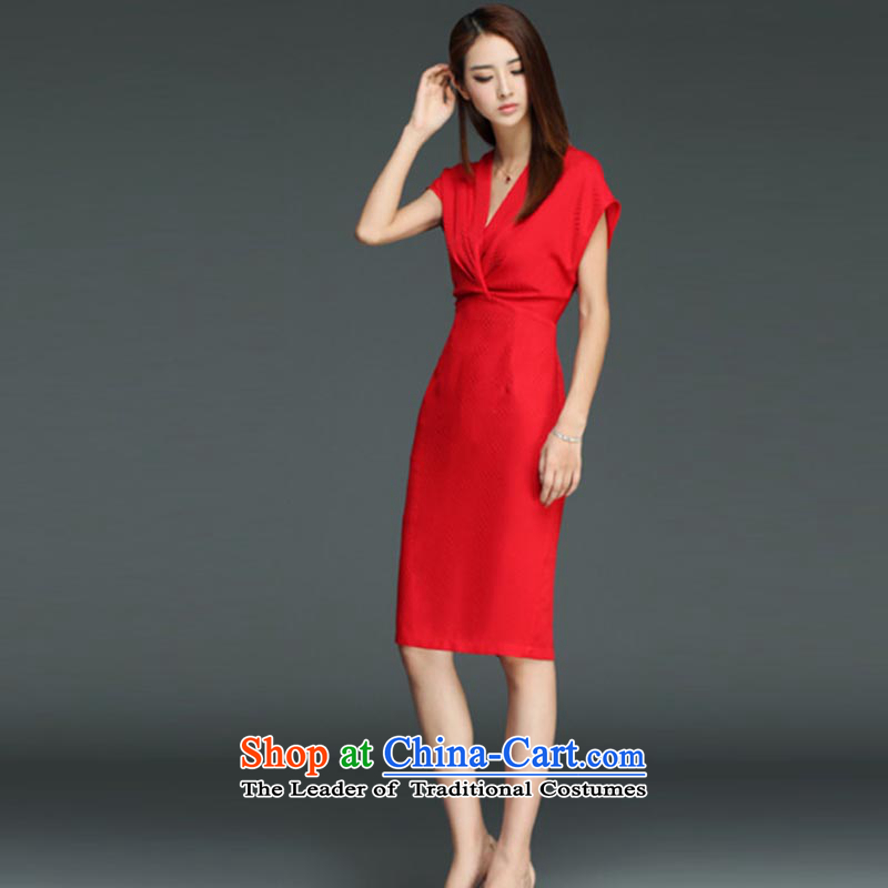 Gibez 982#2015 Dili summer card sexy new V-Neck creases red dress graphics package and in cultivating the thin red XXL, skirts gibez card (JIBEIKADI) , , , shopping on the Internet