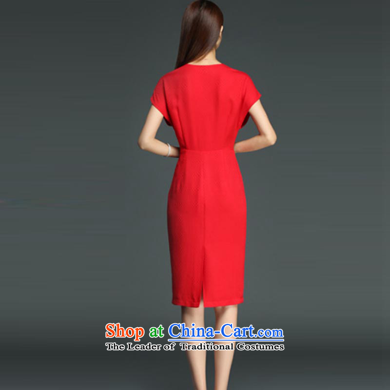 Gibez 982#2015 Dili summer card sexy new V-Neck creases red dress graphics package and in cultivating the thin red XXL, skirts gibez card (JIBEIKADI) , , , shopping on the Internet