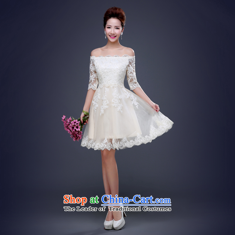 Jie Mija Evening Dress Short, 2015 New Word summer shoulder lace wedding dress bridesmaid services moderator evening banquet female champagne color?XL