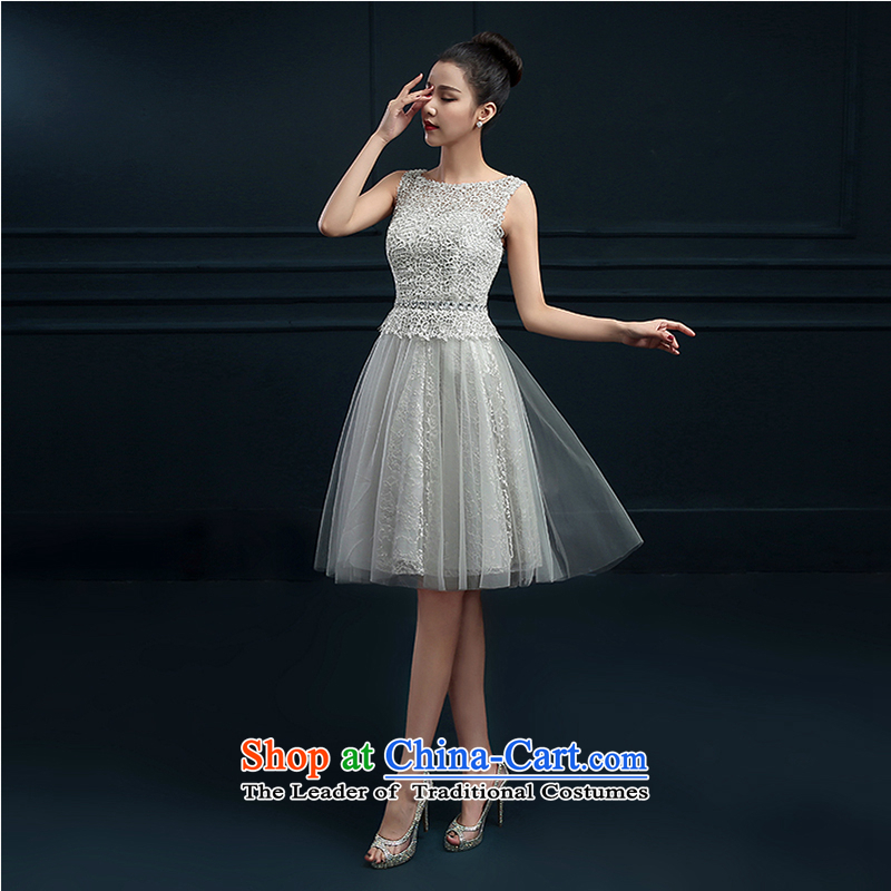 The first white into about gray banquet evening dresses 2015 new summer bridesmaid service, bon bon skirt moderator dress Female dress silver grayXL