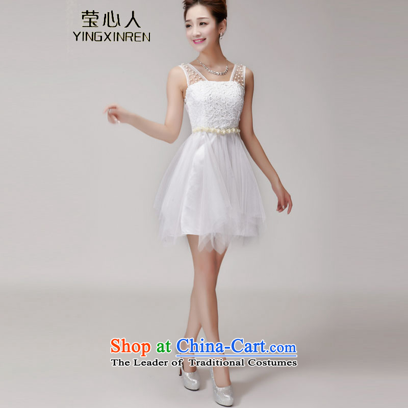 Ying Xin Ren?  2015 Summer lace spent manually staple pearl hook princess bon bon skirt elastic waist nets dresses dress 983 white?S