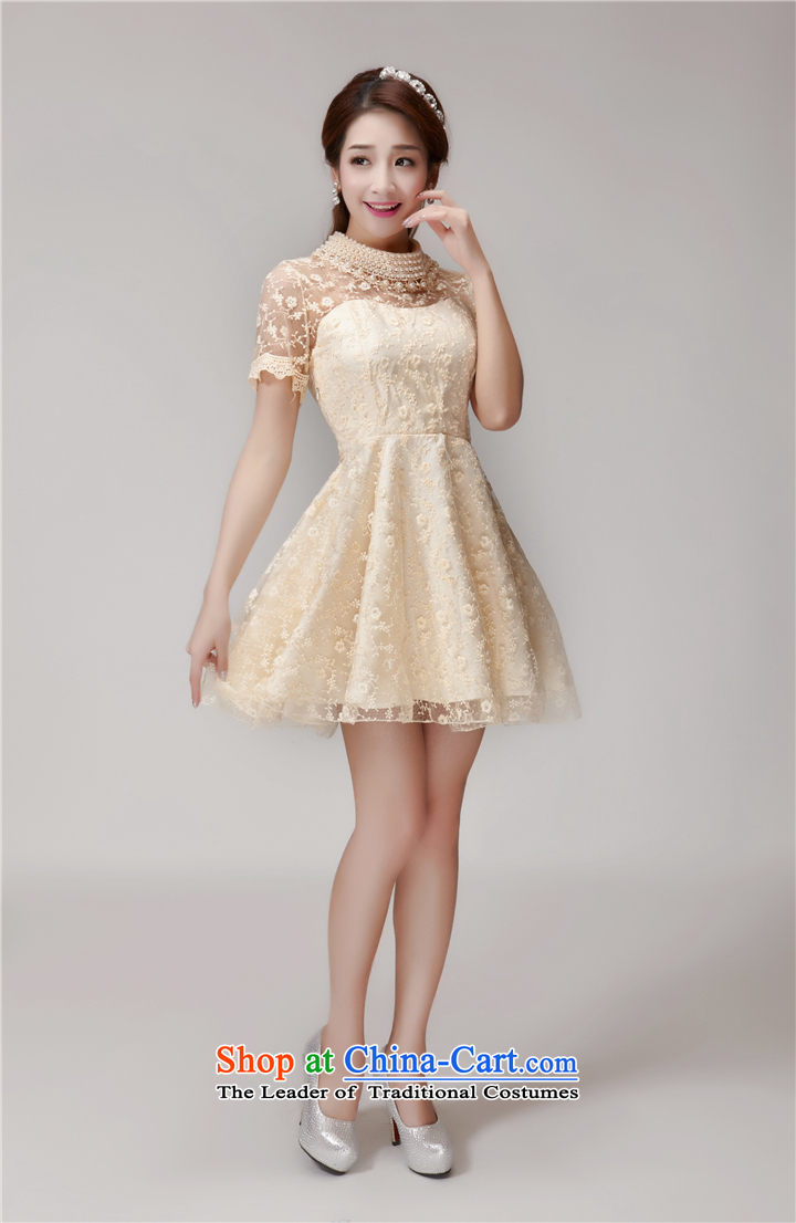 Ying Xin Ren   2015 Summer heavy industry staples Pearl Pearl Lace Embroidery collar engraving bon bon dresses dress 990 apricot M brand, prices, picture platters! The elections are supplied in the national character of distribution, so action, buy now enjoy more preferential! As soon as possible.