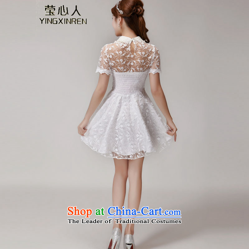 Ying Xin Ren   2015 Summer heavy industry staples Pearl Pearl Lace Embroidery collar engraving bon bon dresses dress 990 M, apricot color Ying Xin Ren (YINGXINREN) , , , shopping on the Internet