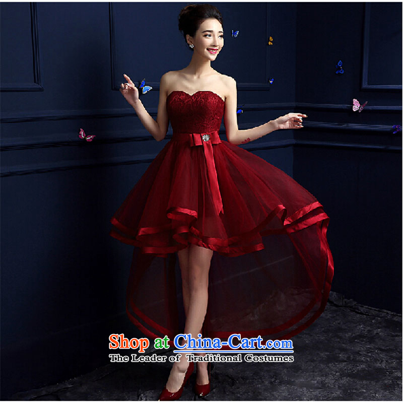 However Service Bridal Fashion spring length of 2015, Wedding Dress evening dresses and chest after long female summer short dark red , L, pure love bamboo yarn , , , shopping on the Internet