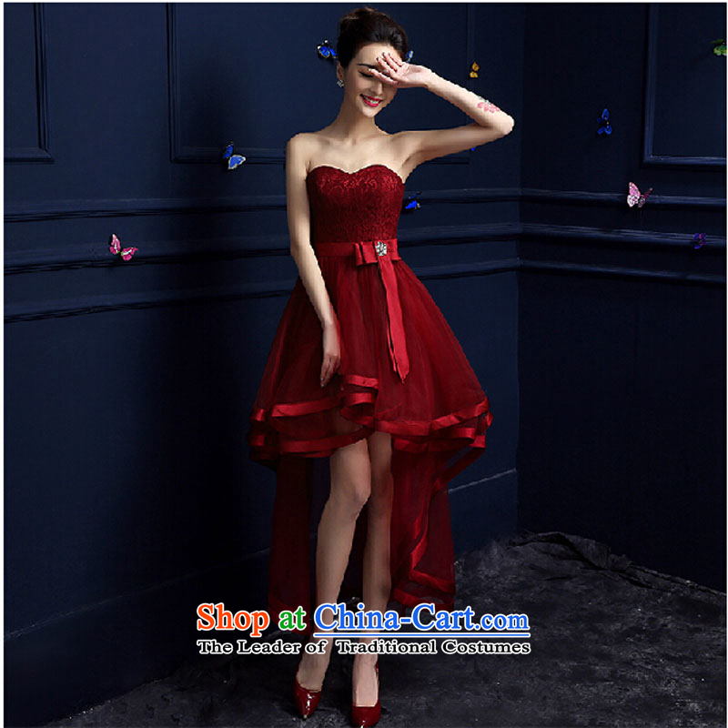 However Service Bridal Fashion spring length of 2015, Wedding Dress evening dresses and chest after long female summer short dark red , L, pure love bamboo yarn , , , shopping on the Internet