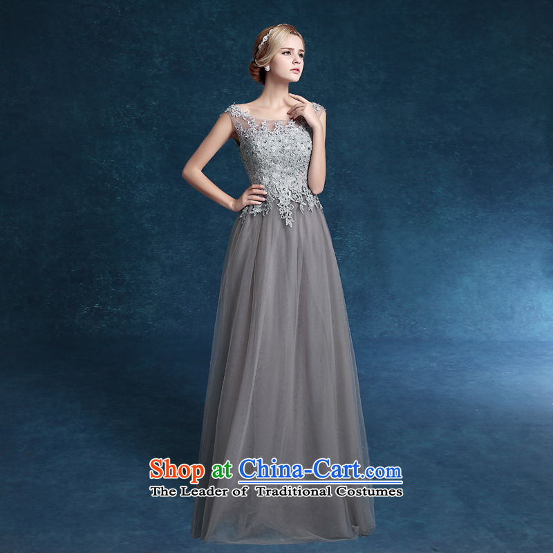 2015 new gray bride wedding dress long upscale dinner dress evening gray shoulders Sau San moderator dress gradient gray XL